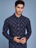 Navy Blue Rayon Readymade Kurta